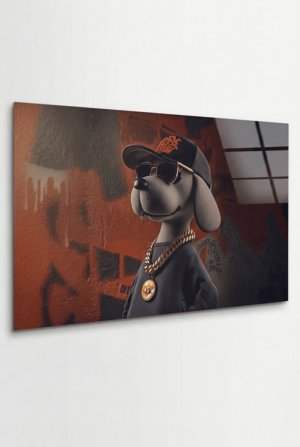 3D - Hund mit Cap & Goldkette – Hip - Hop Graffiti - Dein Wandbild