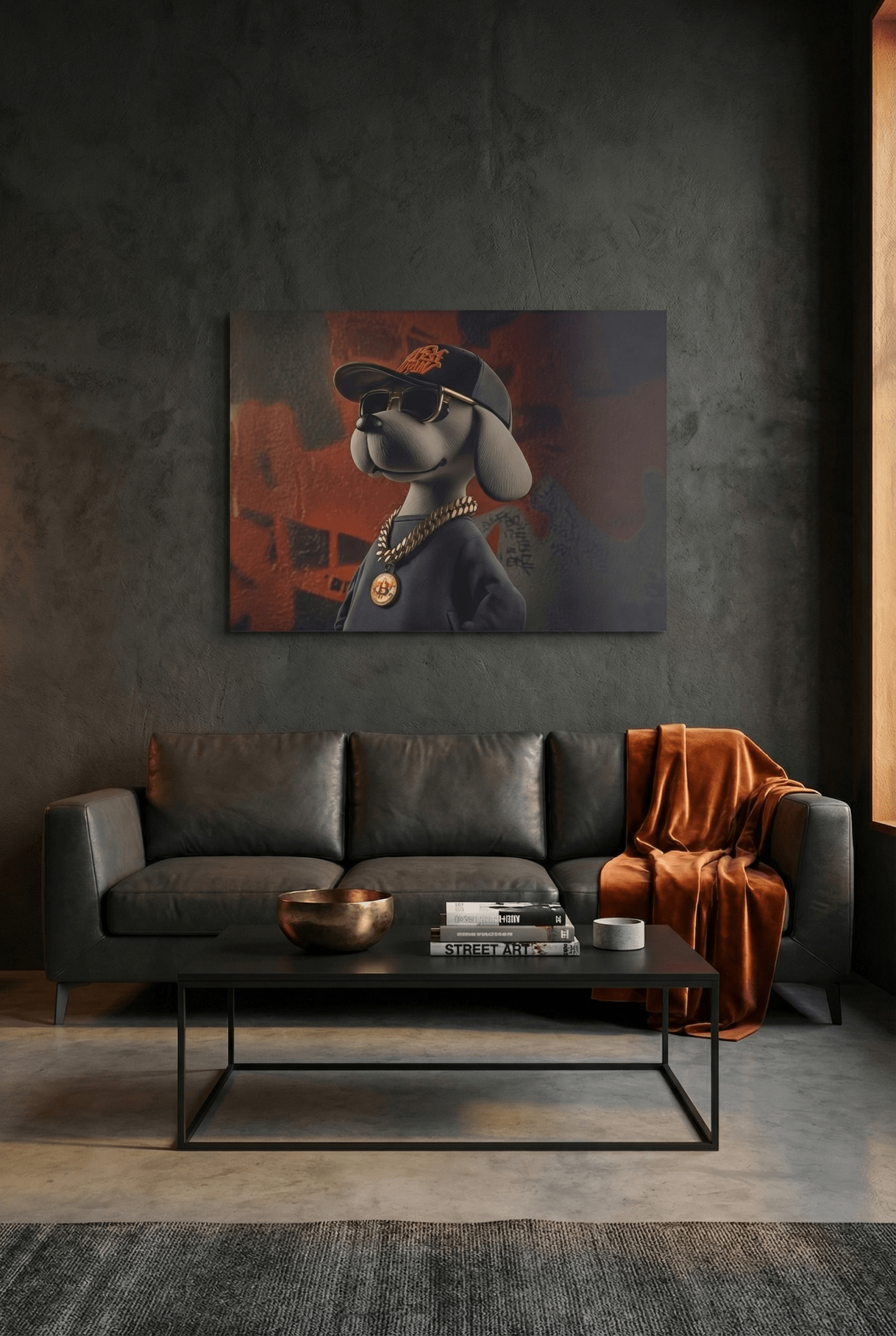 3D - Hund mit Cap & Goldkette – Hip - Hop Graffiti - Dein Wandbild