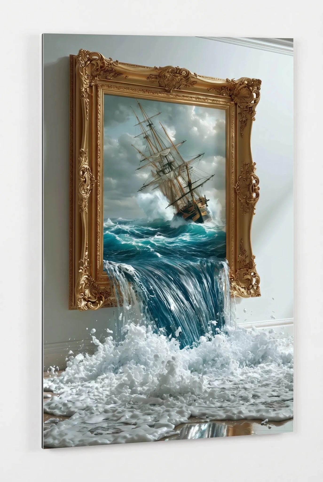 3D Illusion Segelschiff Gemälde Wasserflut Wandbild - Dein Wandbild
