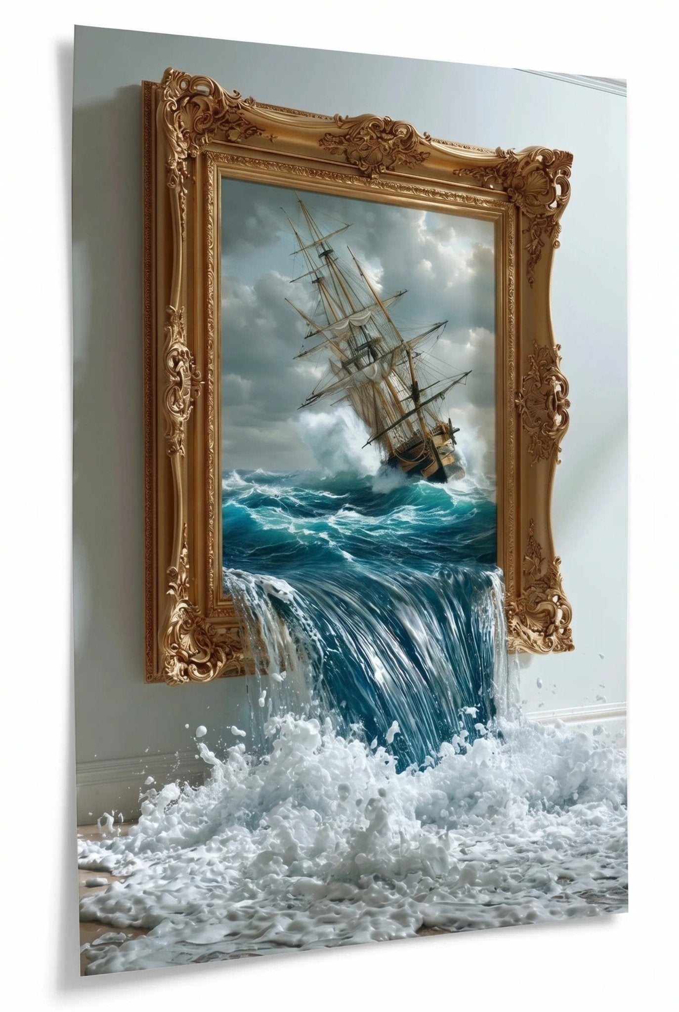 3D Illusion Segelschiff Gemälde Wasserflut Wandbild - Dein Wandbild