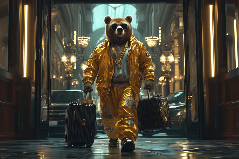 G Bear – Koffer im goldenen Luxushotel