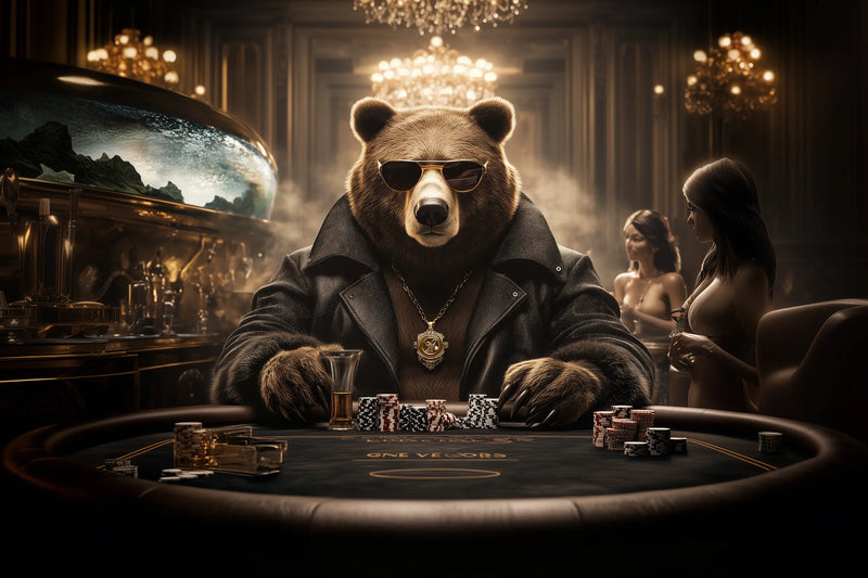 G Bear – Lederjacke am Pokertisch mit Kronleuchter
