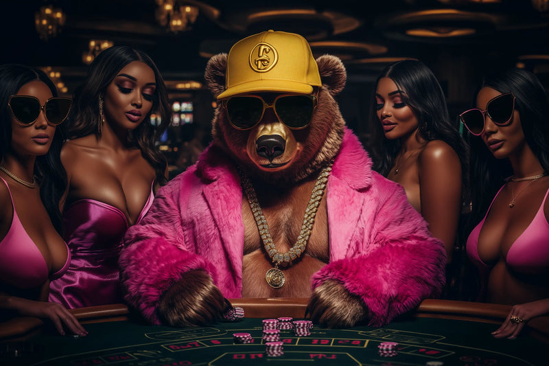 G Bear – Pink Pelz am Casino-Tisch mit Frauen