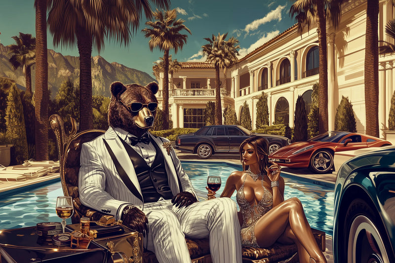G Bear – Nadelstreifen am Pool vor Villa
