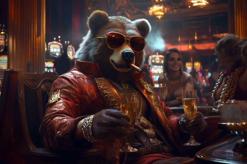 G Bear – Rote Lederjacke mit Zigarre im Casino