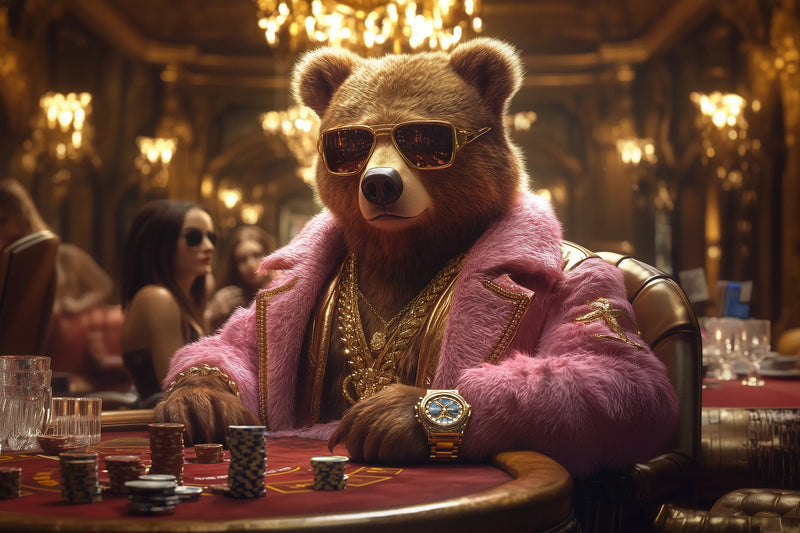 G Bear – Rosa Pelz am Pokertisch im Ballsaal