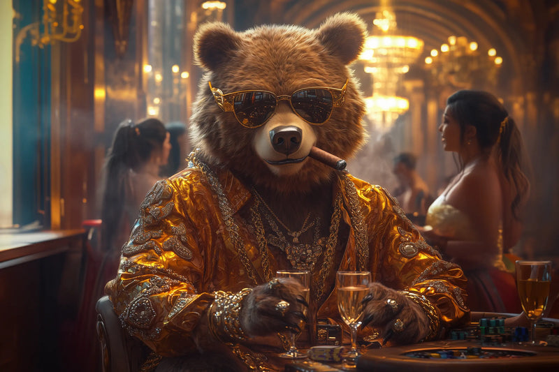G Bear – Goldene Zigarre mit Whiskey im Casino