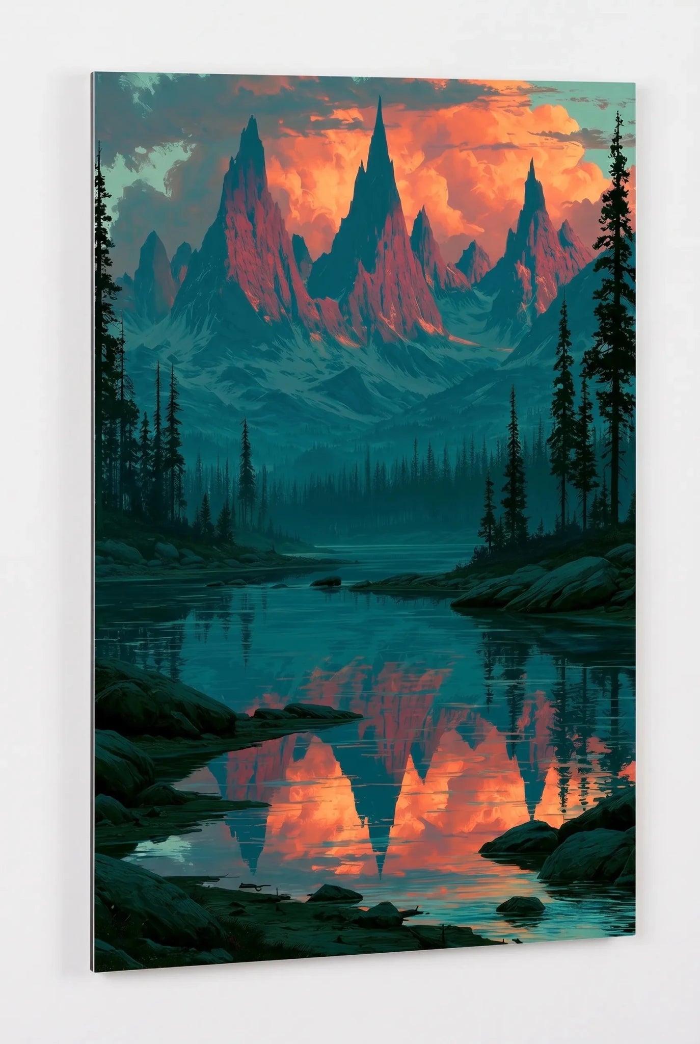 Alpen Gebirgssee Spiegelung Sonnenuntergang Illustration Wandbild - Dein Wandbild