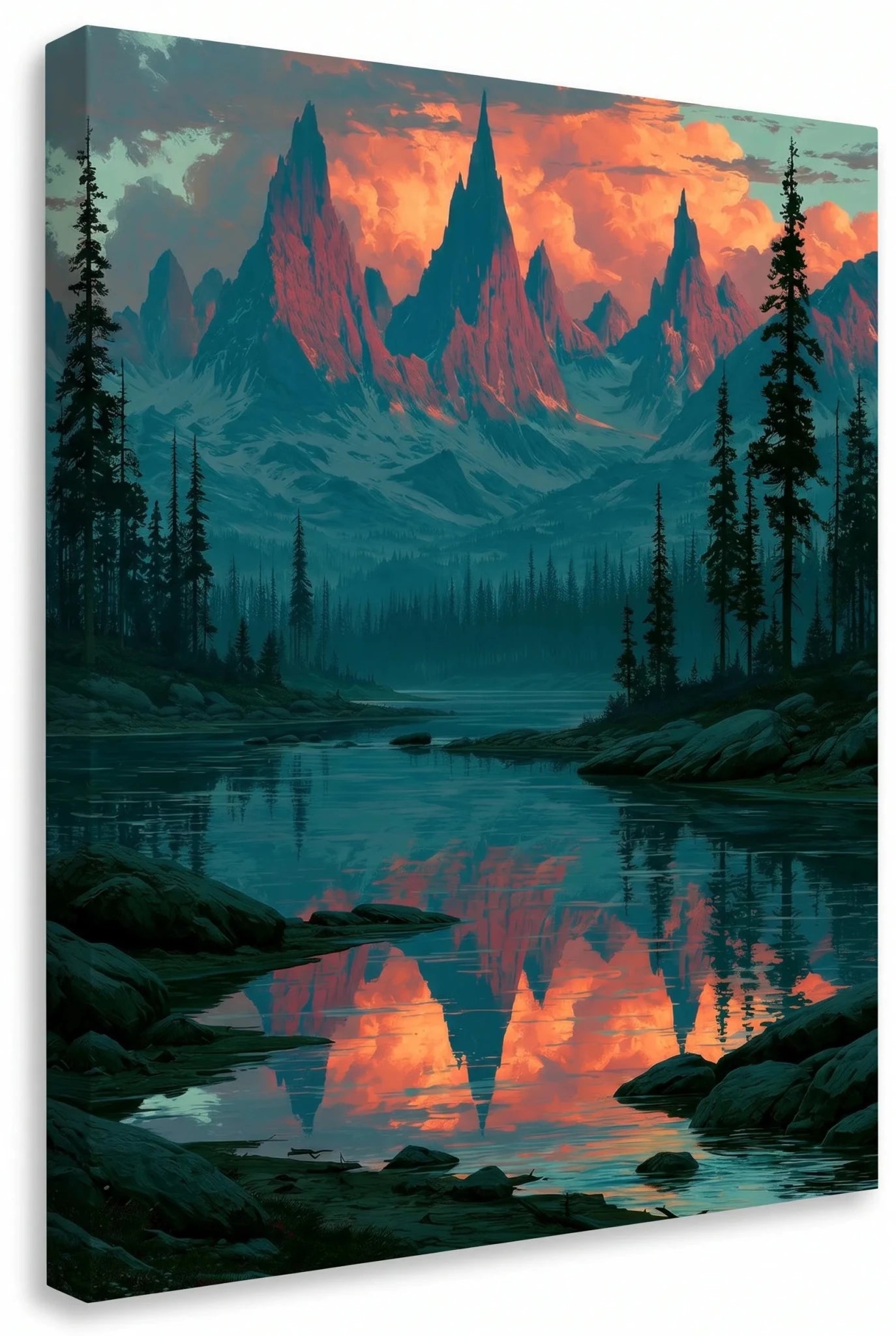 Alpen Gebirgssee Spiegelung Sonnenuntergang Illustration Wandbild - Dein Wandbild