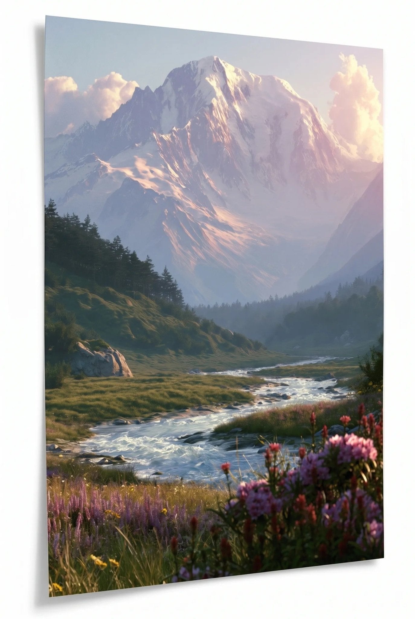 Alpental Fluss Wildblumen Schneeberg Wandbild - Dein Wandbild