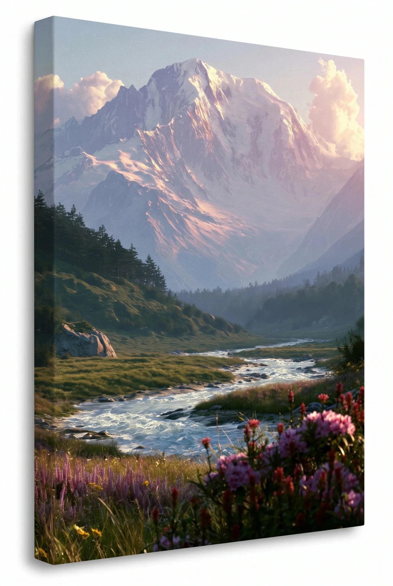Alpental Fluss Wildblumen Schneeberg Wandbild - Dein Wandbild