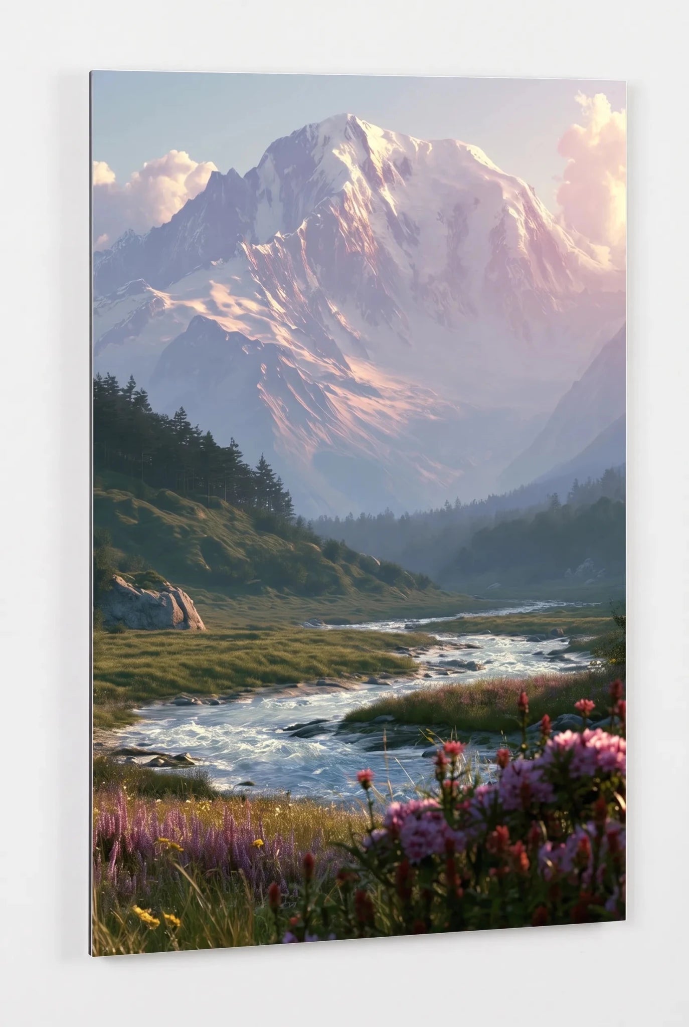 Alpental Fluss Wildblumen Schneeberg Wandbild - Dein Wandbild