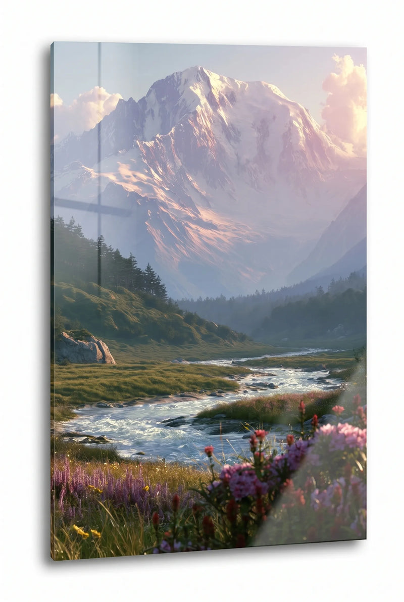 Alpental Fluss Wildblumen Schneeberg Wandbild - Dein Wandbild
