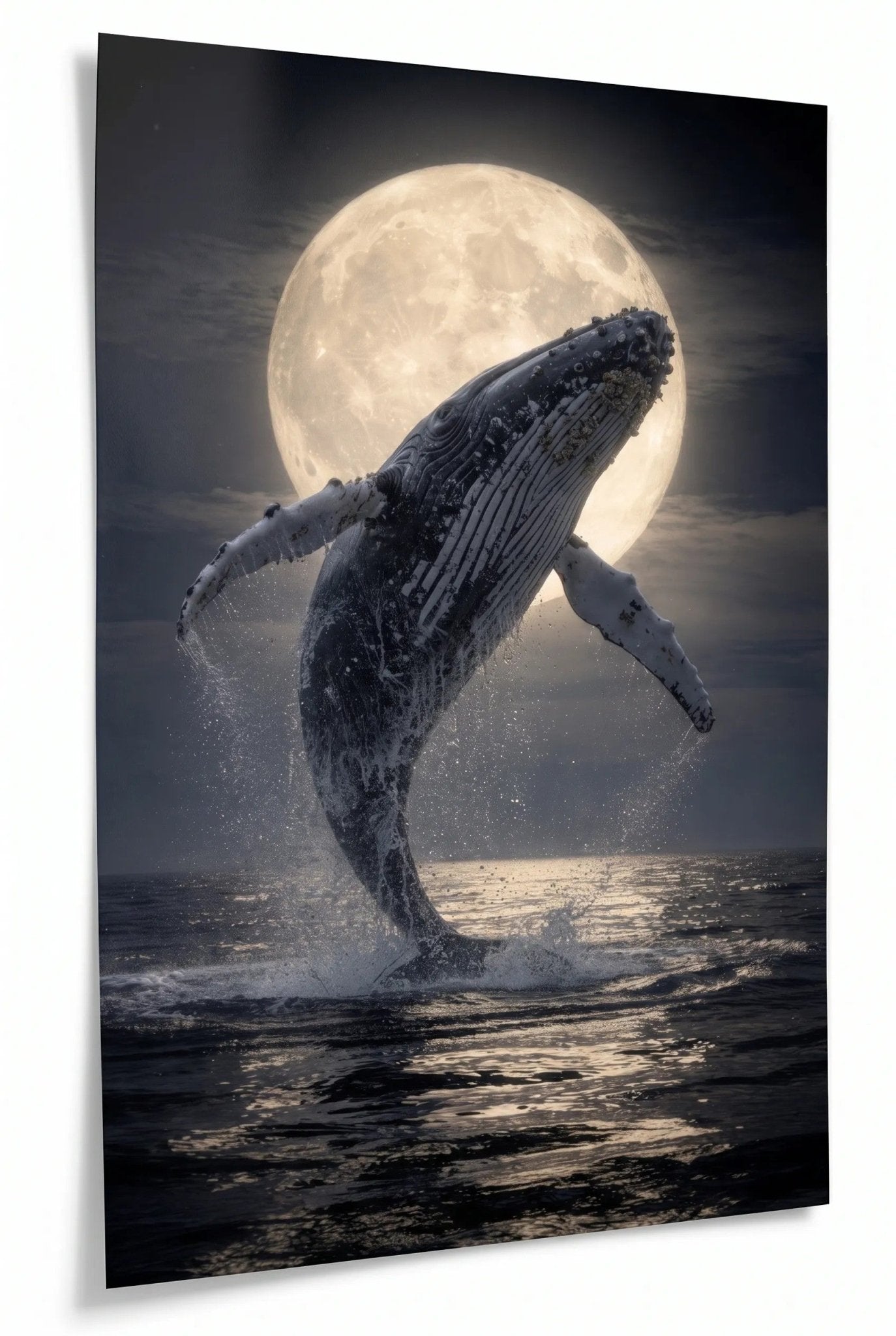 Buckelwal springt vor Vollmond aus dem Meer - Dein Wandbild