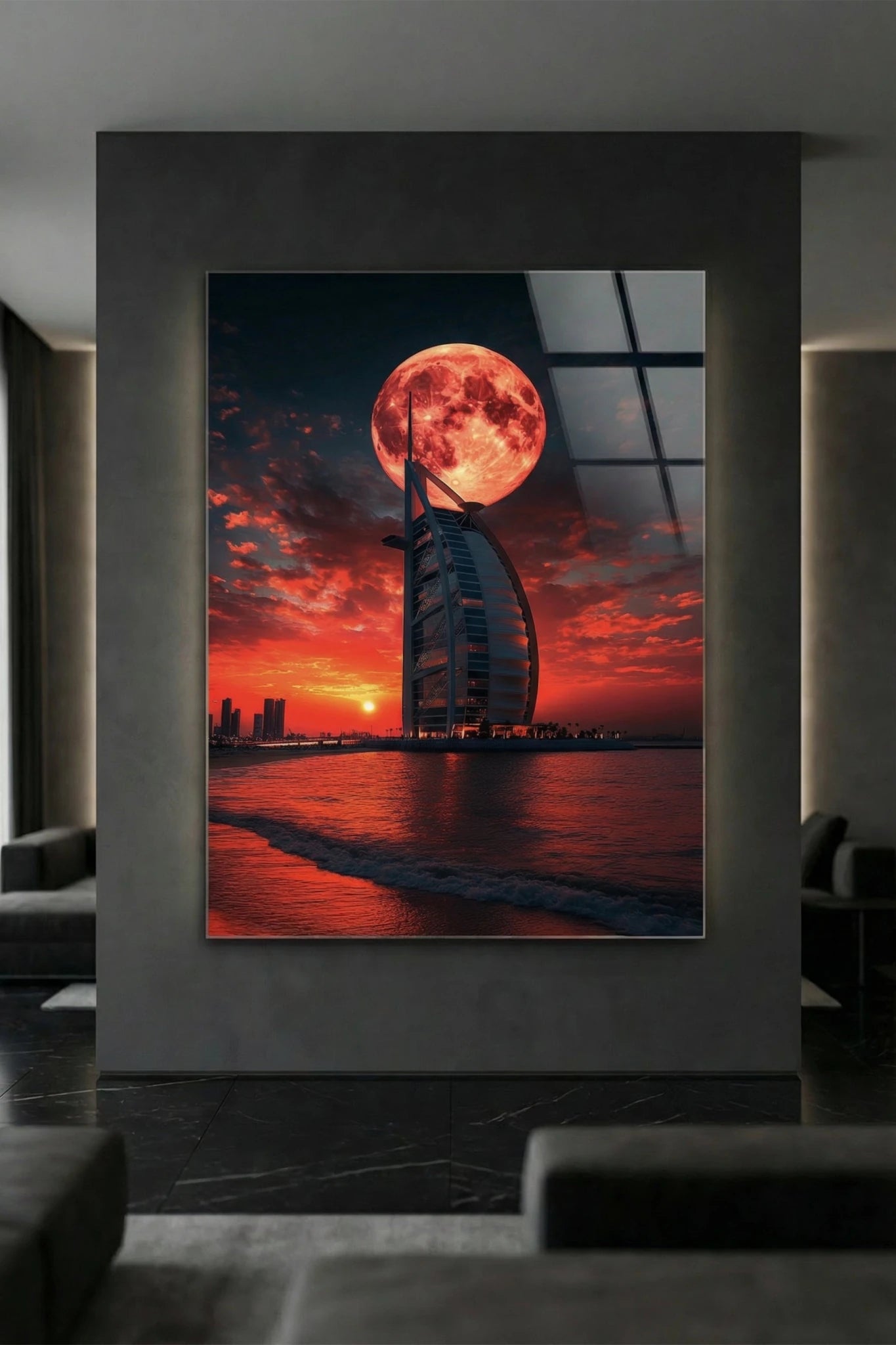 Burj Al Arab & Rotervollmond | Dein Wandbild - Dein Wandbild