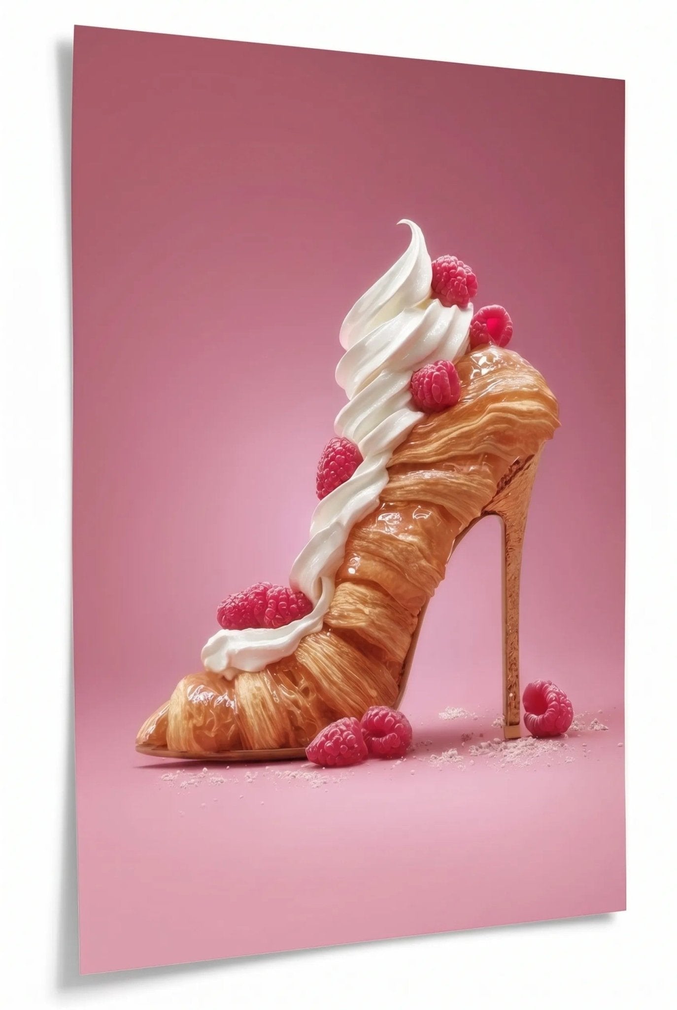 Croissant als High Heel mit Sahne & Himbeeren - Dein Wandbild