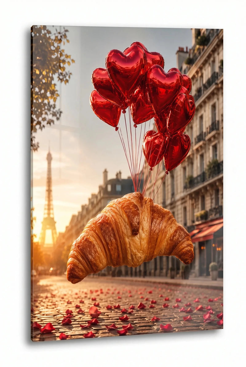 Croissant mit Herzluftballons in Paris Wandbild - Dein Wandbild