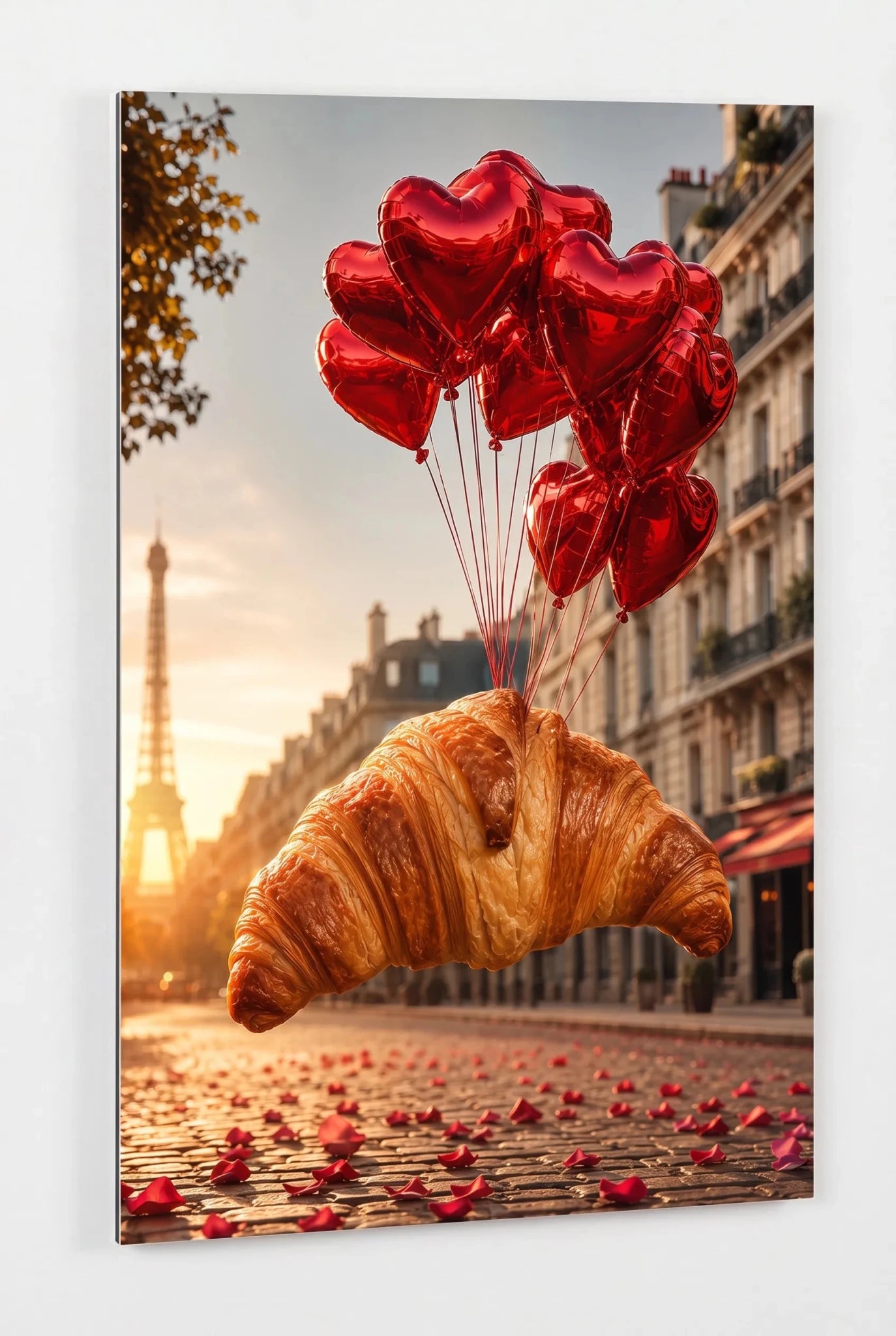 Croissant mit Herzluftballons in Paris Wandbild - Dein Wandbild
