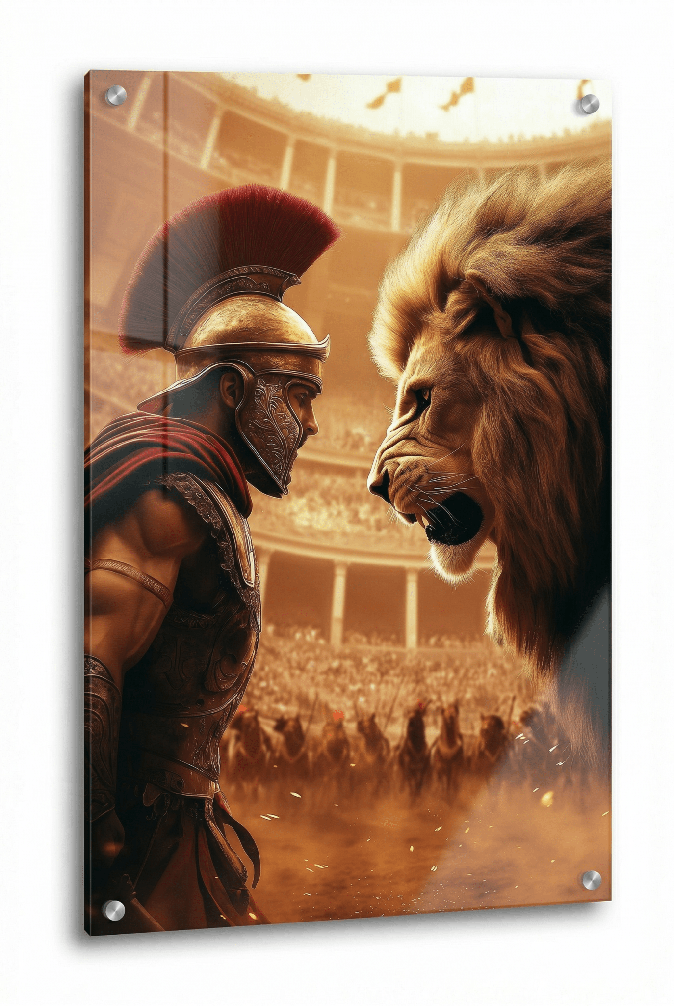 Der epische Showdown – Gladiator gegen Löwe in der Arena | Hochwertiges Wandbild für stilvolle Wohnzimmer - Dein Wandbild