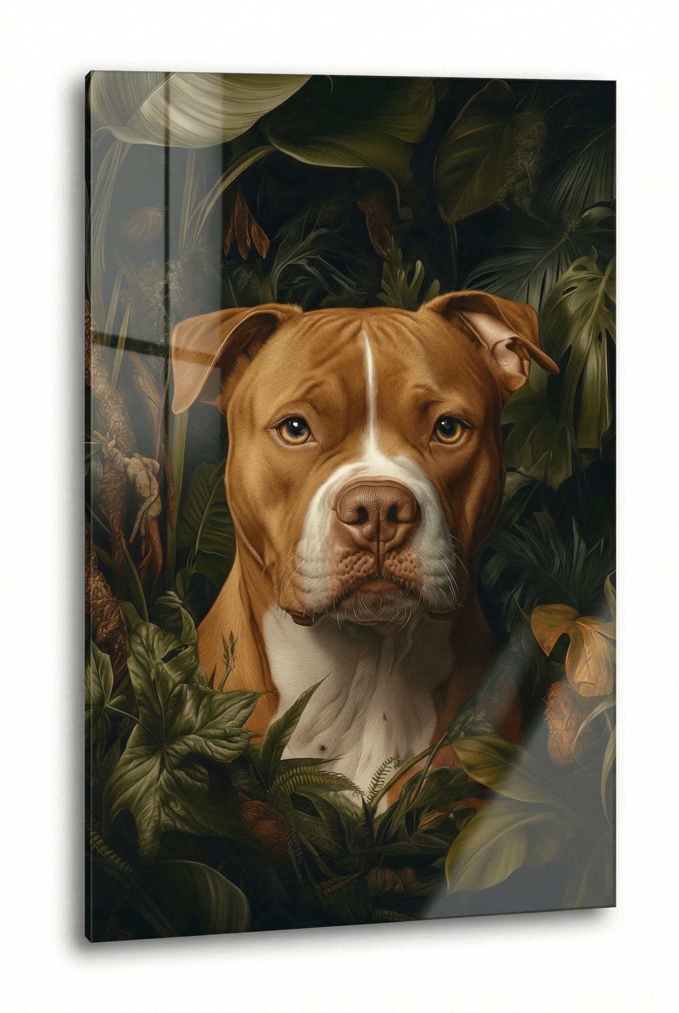 Die Seele des Dschungels – Pitbull inmitten tropischer Tiefe | Dein Wandbild - Dein Wandbild