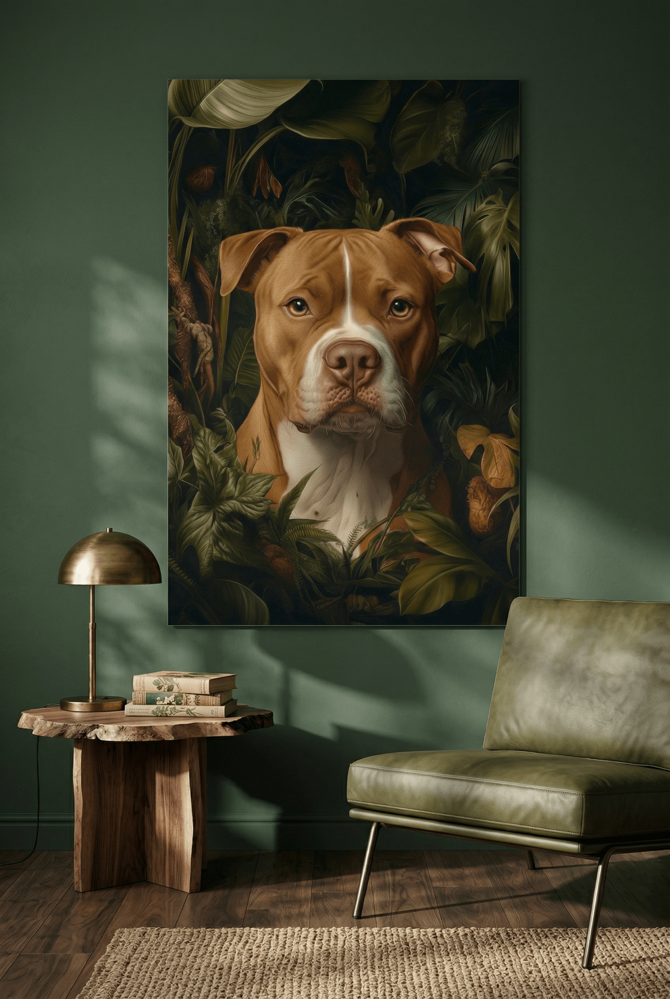Die Seele des Dschungels – Pitbull inmitten tropischer Tiefe | Dein Wandbild - Dein Wandbild