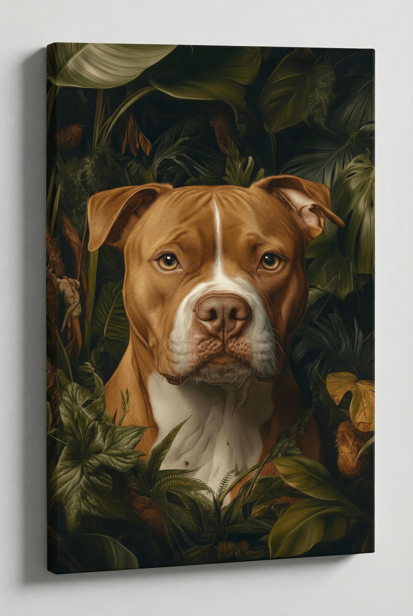 Die Seele des Dschungels – Pitbull inmitten tropischer Tiefe | Dein Wandbild - Dein Wandbild