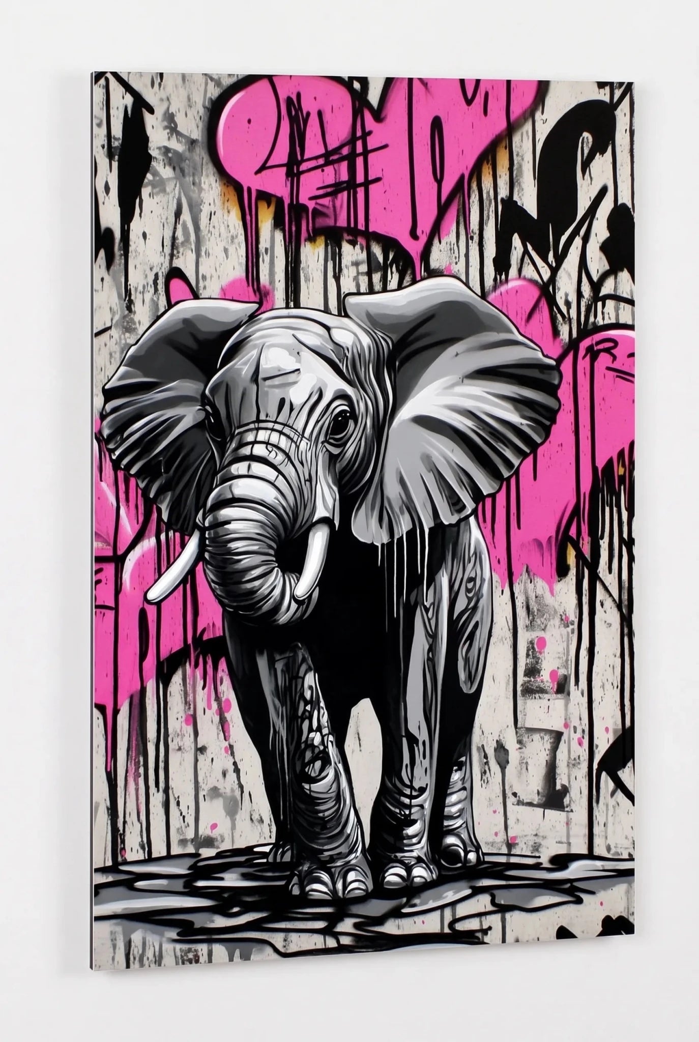 Elefant Graffiti Streetart Pink Herzen Wandbild - Dein Wandbild