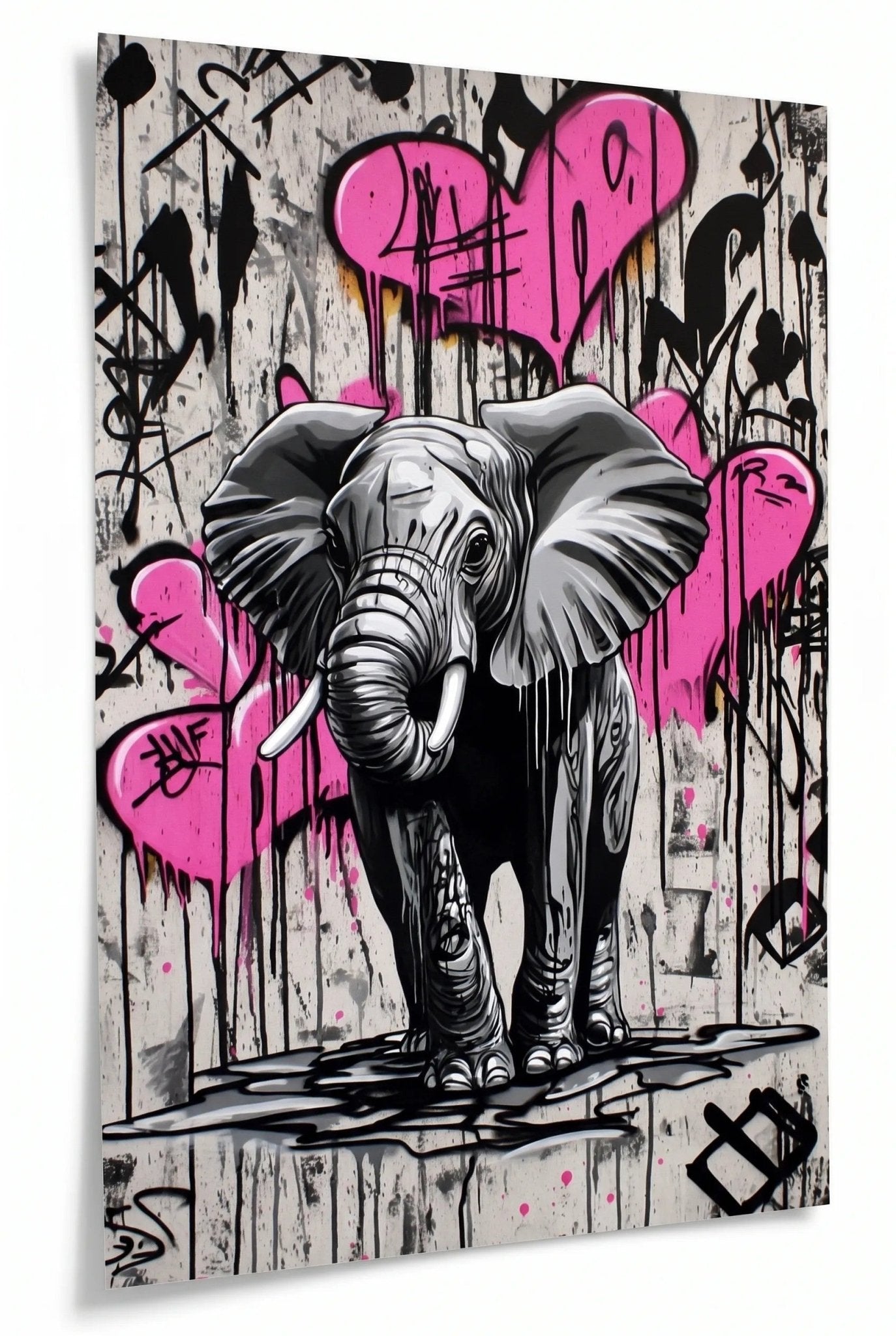 Elefant Graffiti Streetart Pink Herzen Wandbild - Dein Wandbild