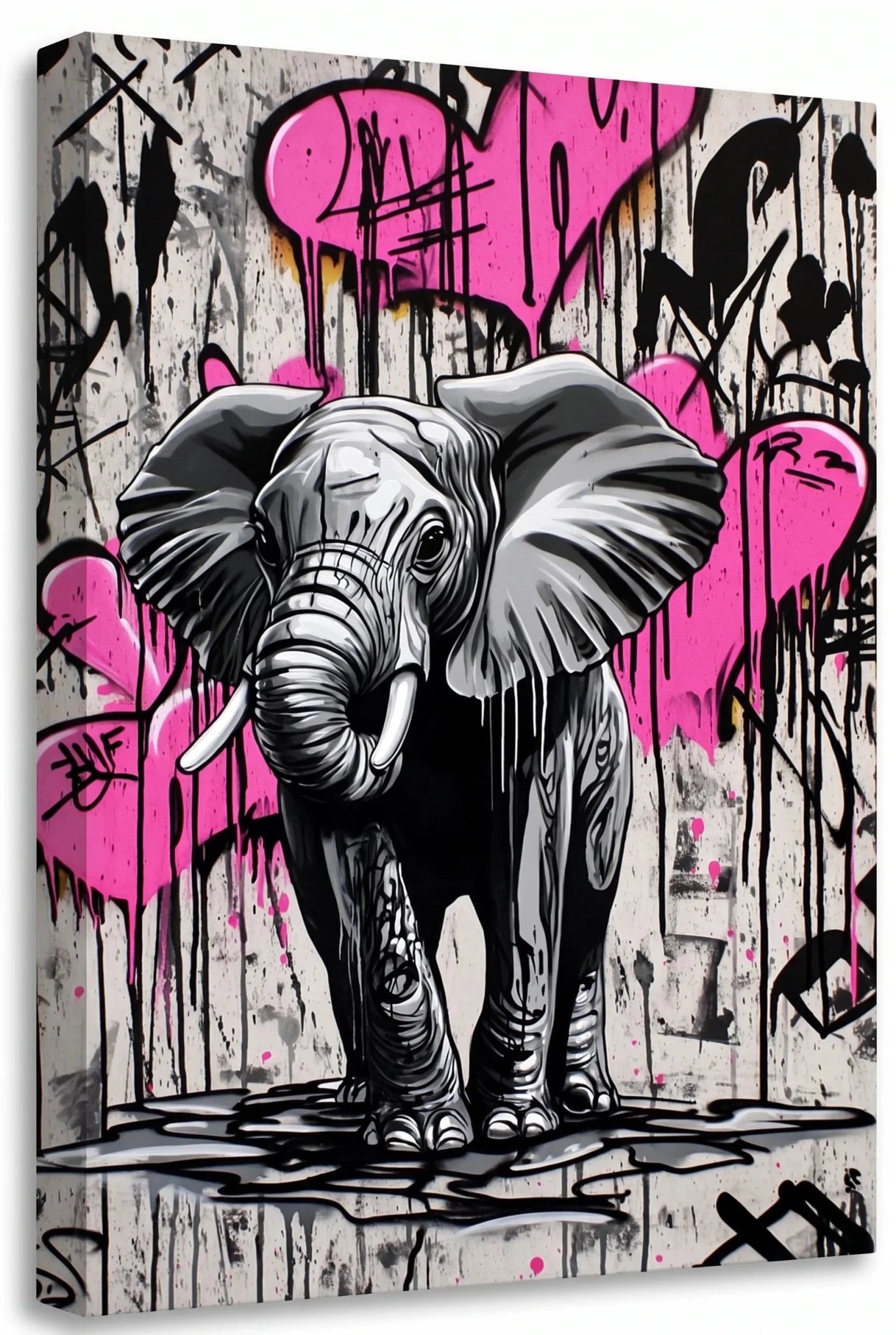 Elefant Graffiti Streetart Pink Herzen Wandbild - Dein Wandbild