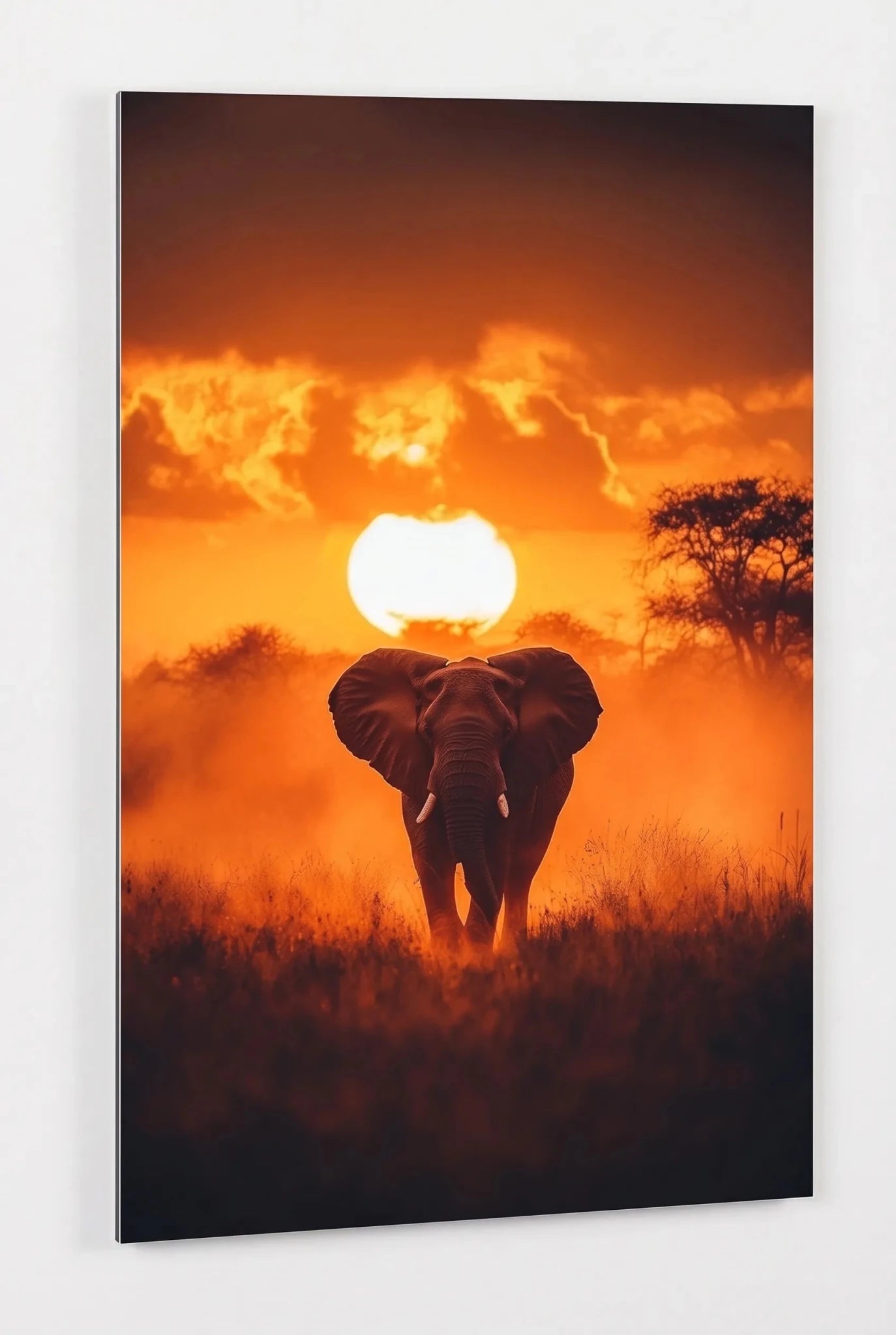 Elefant Safari Sonnenuntergang Savanne Wandbild - Dein Wandbild