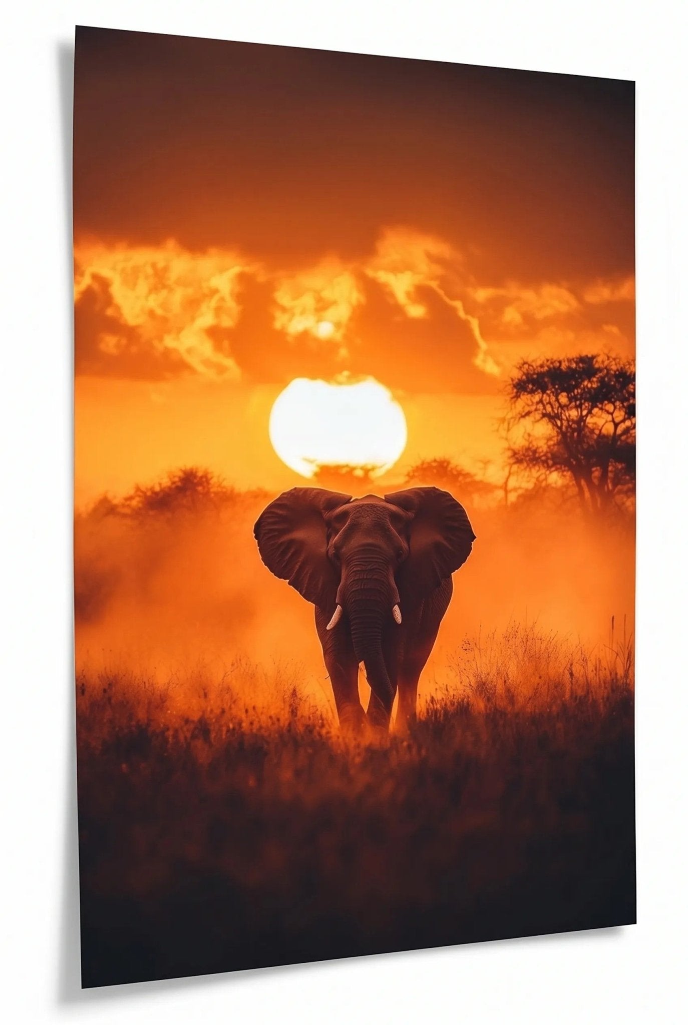 Elefant Safari Sonnenuntergang Savanne Wandbild - Dein Wandbild