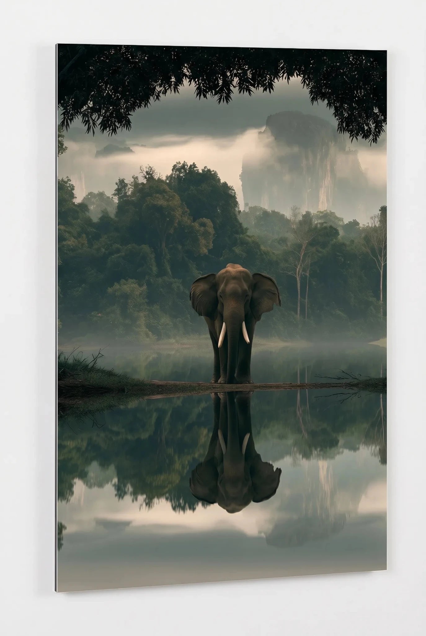 Elefant Spiegelung Dschungelsee Wandbild - Dein Wandbild