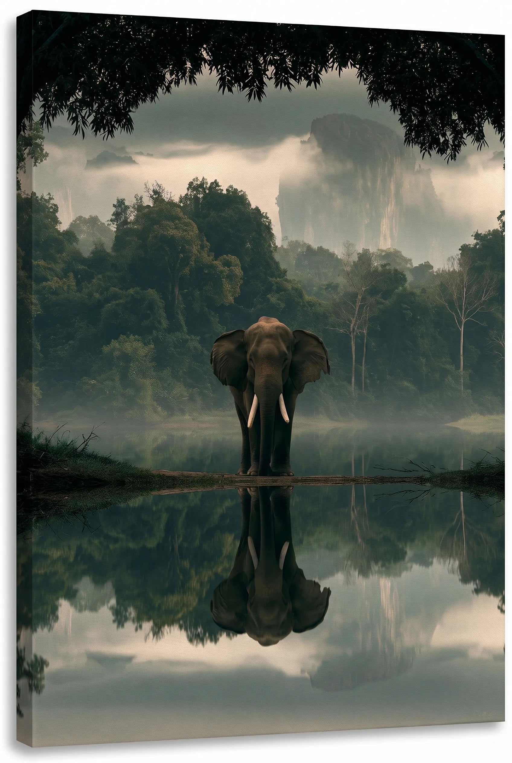Elefant Spiegelung Dschungelsee Wandbild - Dein Wandbild