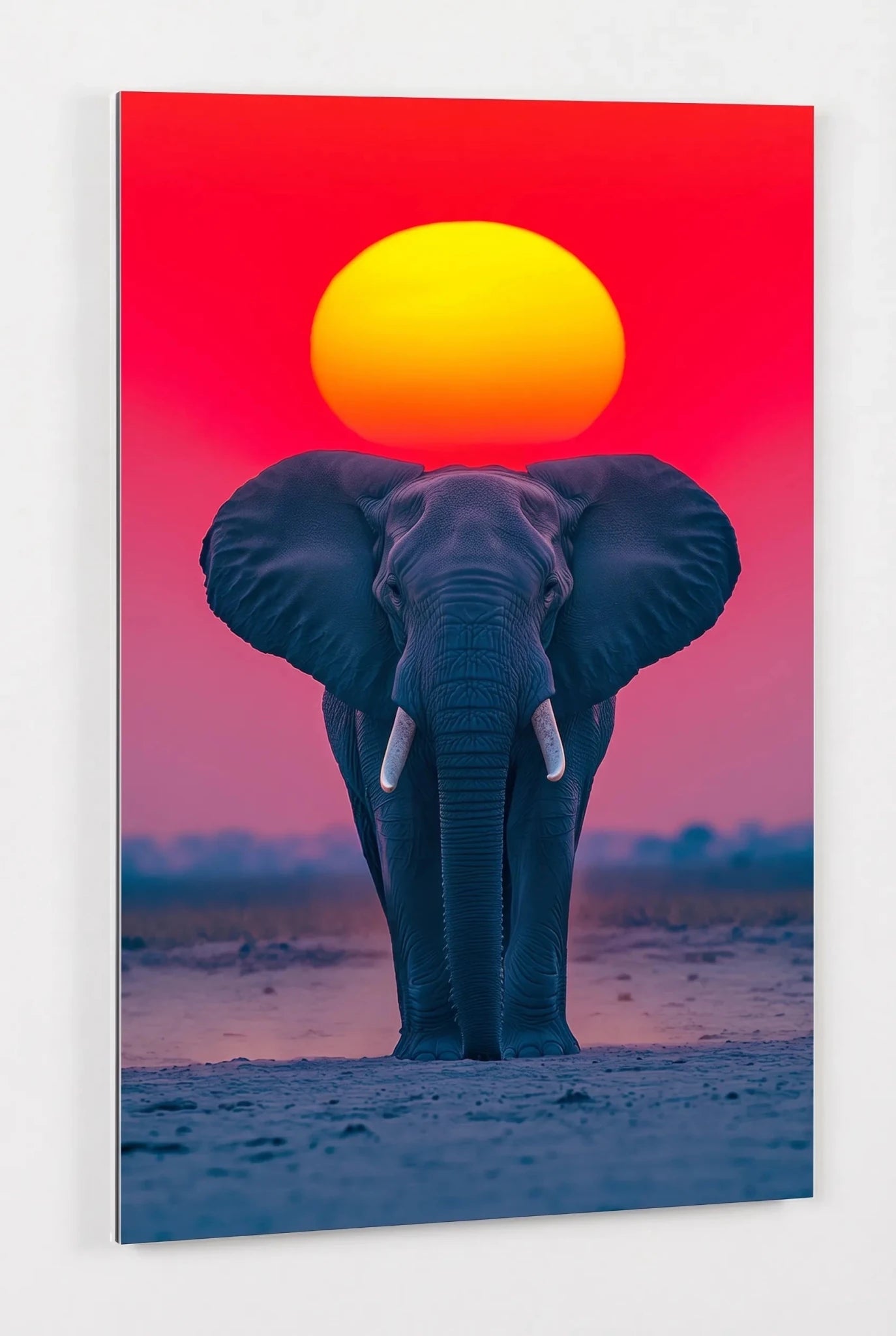Elefant vor Roter Sonne Fine Art Wandbild - Dein Wandbild