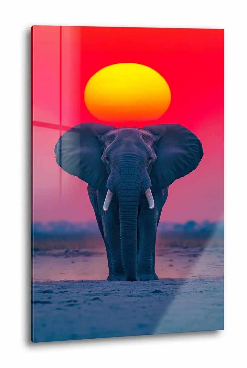 Elefant vor Roter Sonne Fine Art Wandbild - Dein Wandbild