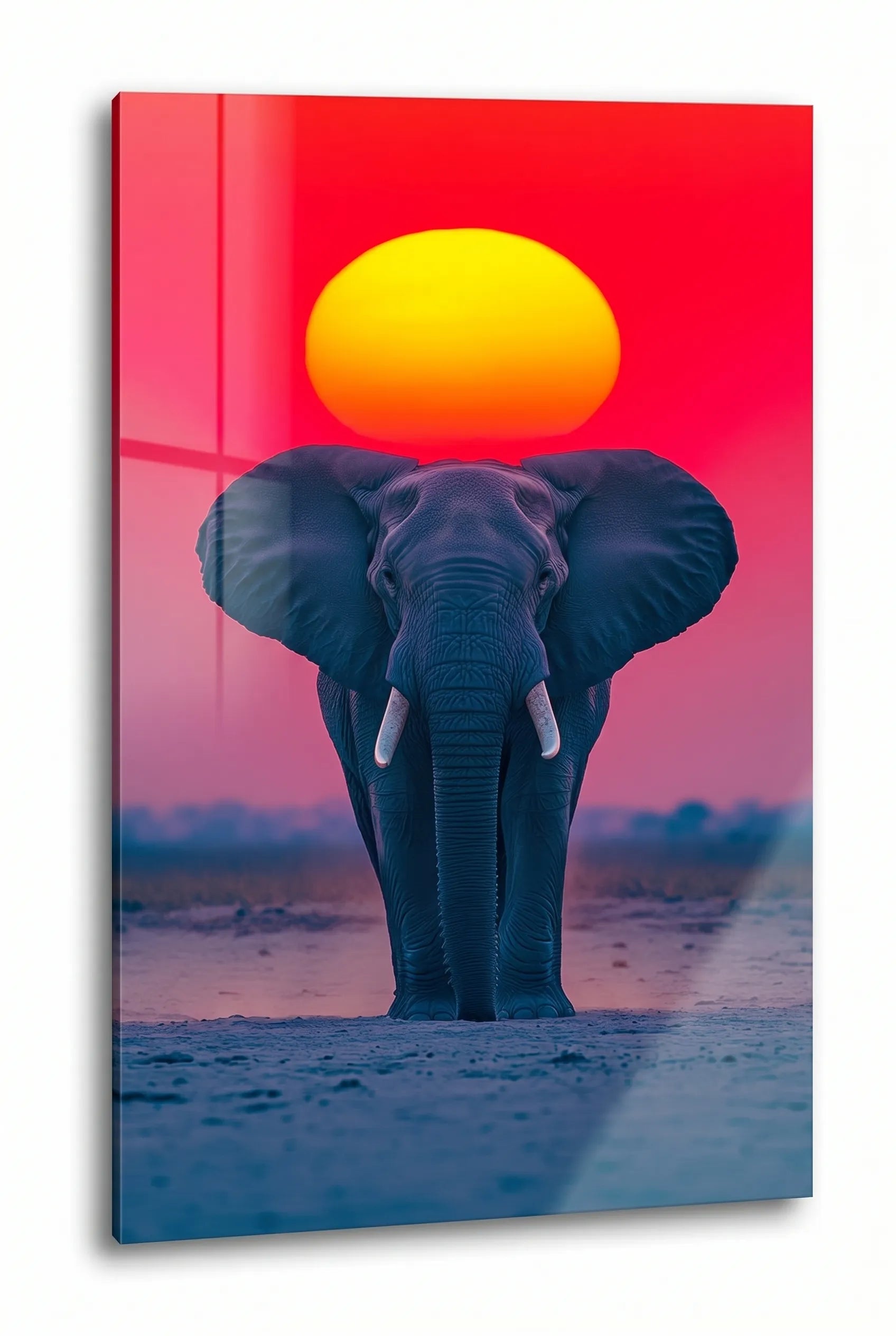 Elefant vor Roter Sonne Fine Art Wandbild - Dein Wandbild