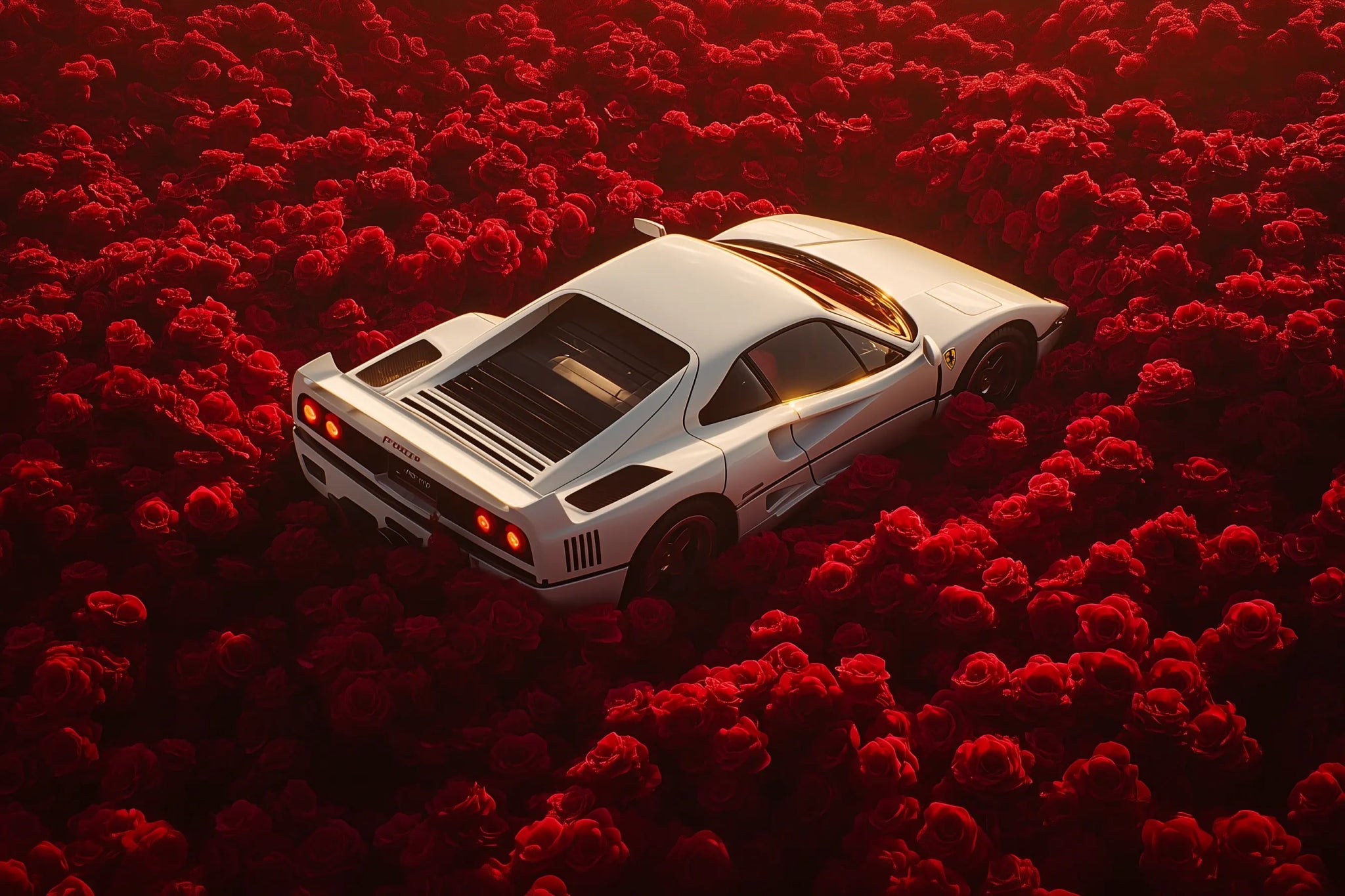 Eleganz in Rot – Ferrari Autobild mit floraler Leidenschaft | Dein Wandbild - Dein Wandbild