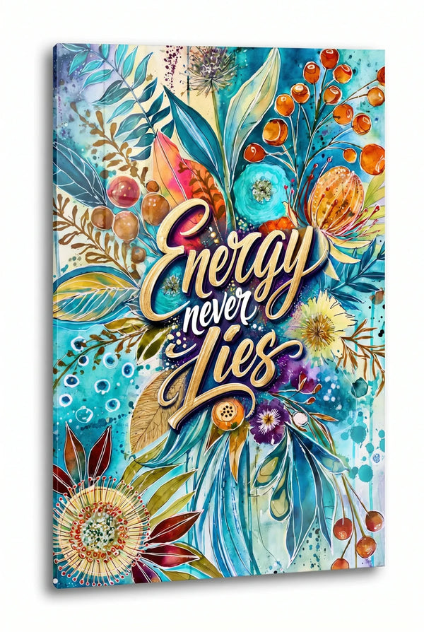 Energy Never Lies Aquarell Blumen Typografie Wandbild - Dein Wandbild