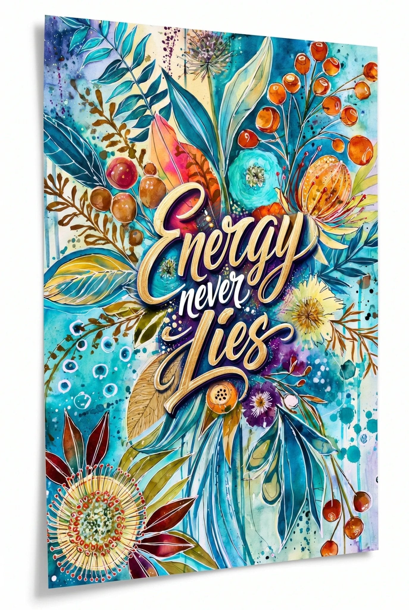 Energy Never Lies Aquarell Blumen Typografie Wandbild - Dein Wandbild