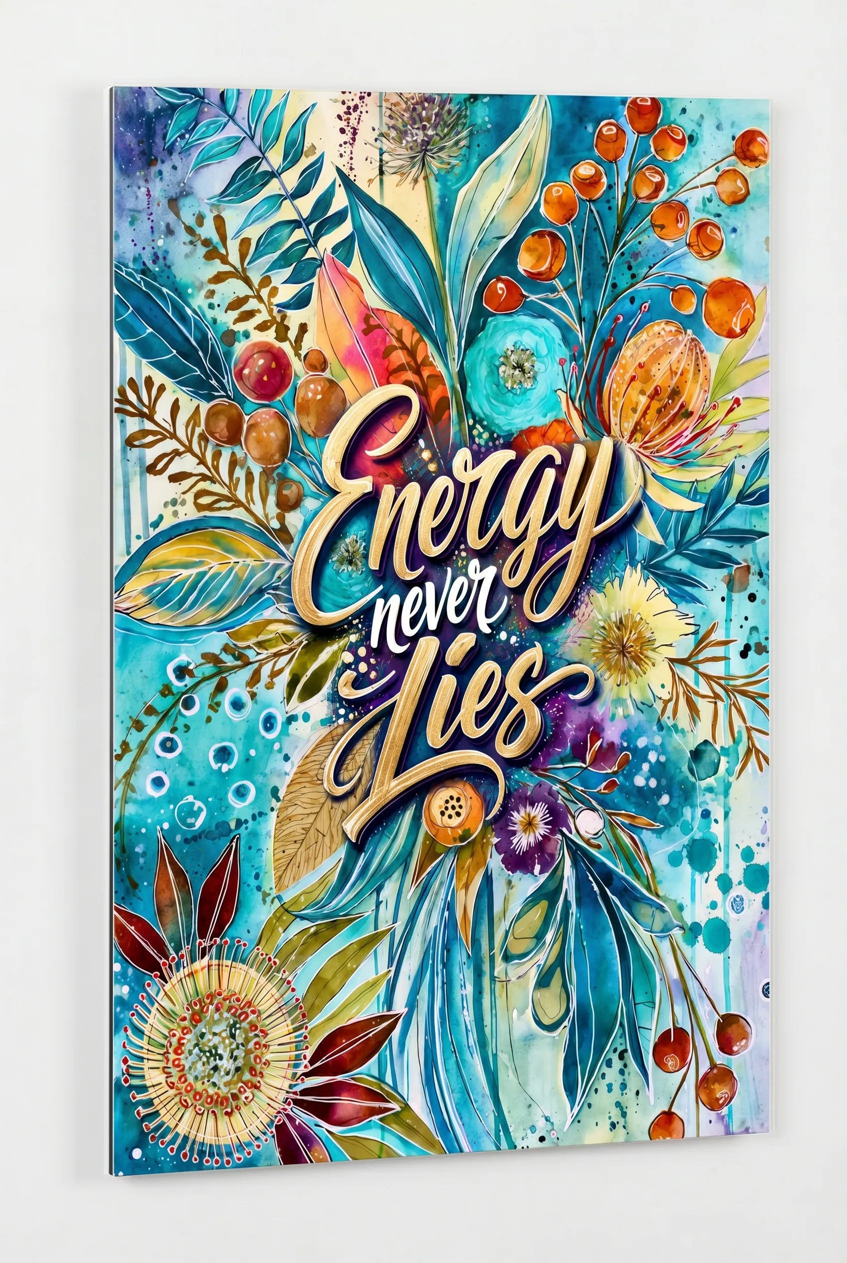 Energy Never Lies Aquarell Blumen Typografie Wandbild - Dein Wandbild