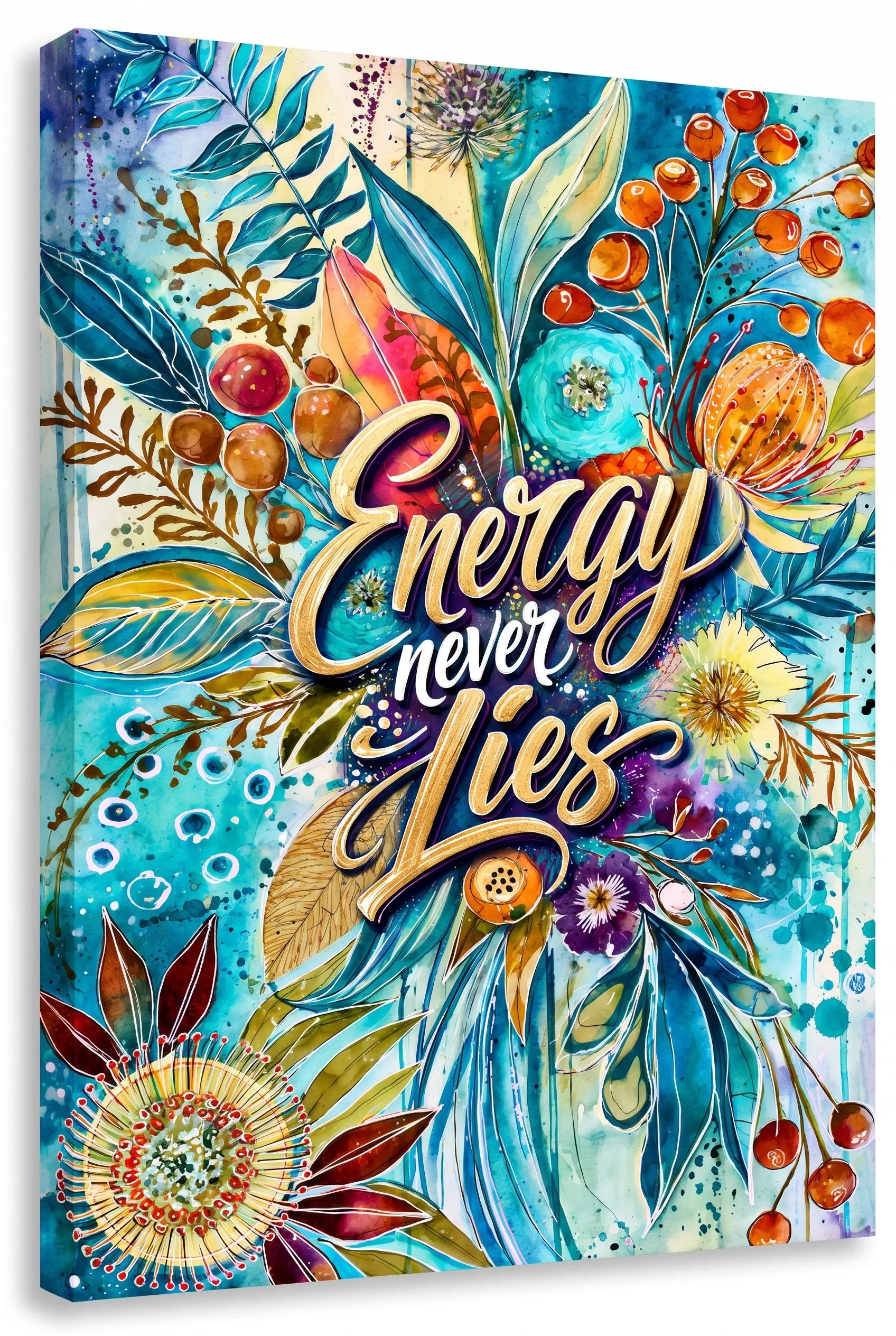 Energy Never Lies Aquarell Blumen Typografie Wandbild - Dein Wandbild