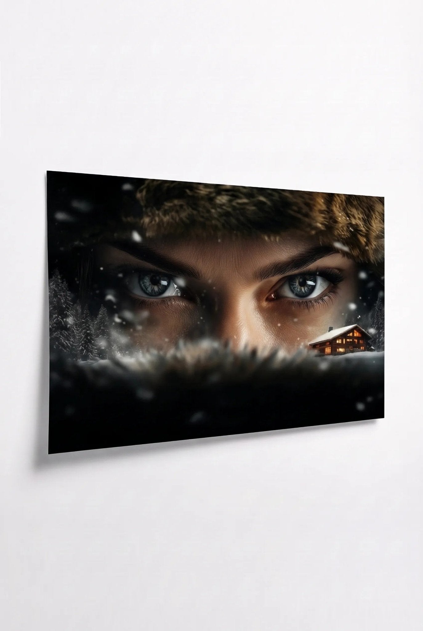 Frauenaugen im Schneesturm – Winterportrait - Dein Wandbild