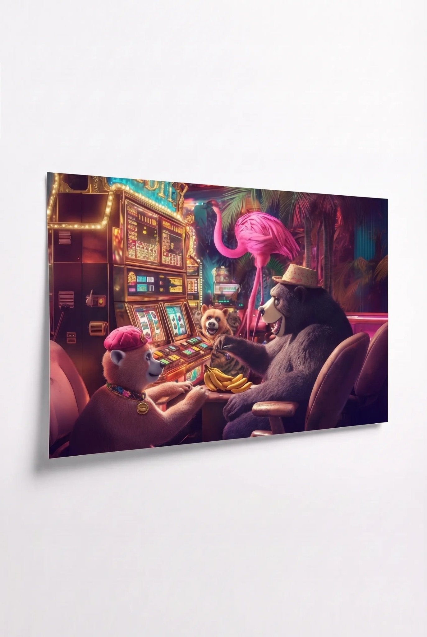 G Bear – Tiere am Spielautomaten mit Flamingo - Dein Wandbild