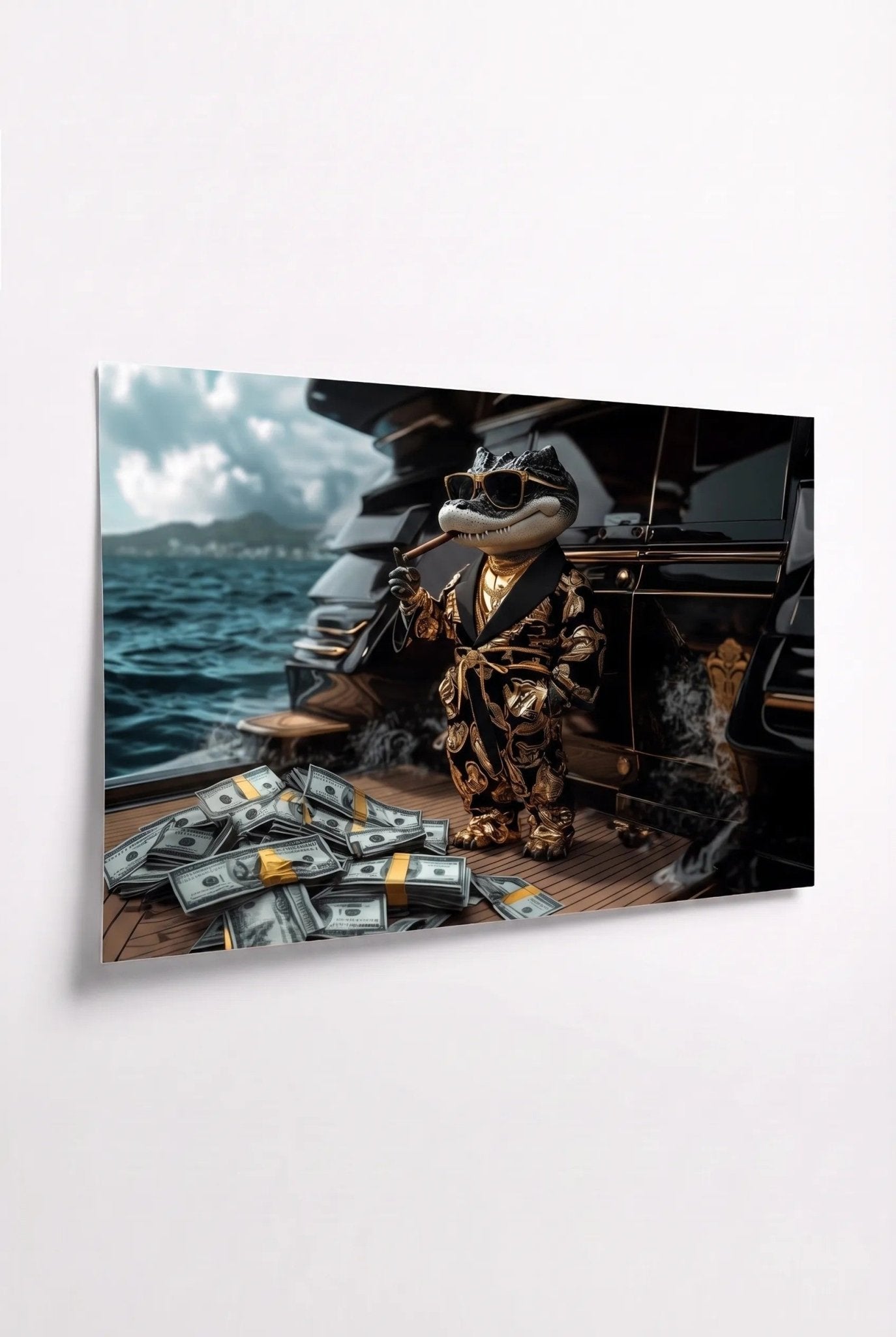 G Croko – Anzug auf Yacht-Deck mit Dollars - Dein Wandbild