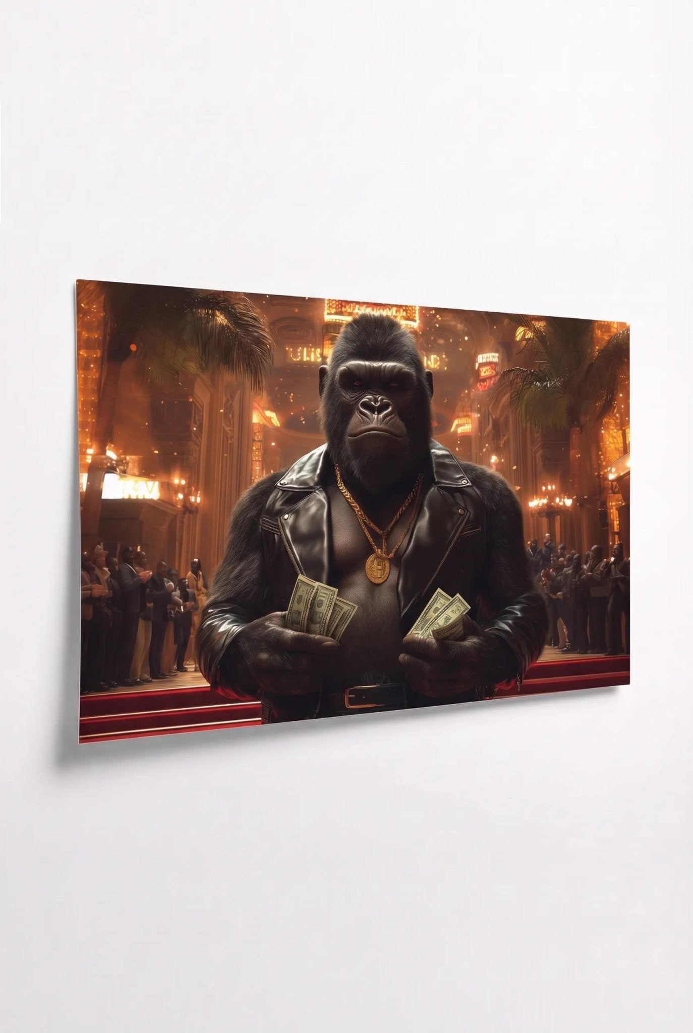 G Gorilla – Lachend mit Geldscheinen im Casino - Dein Wandbild