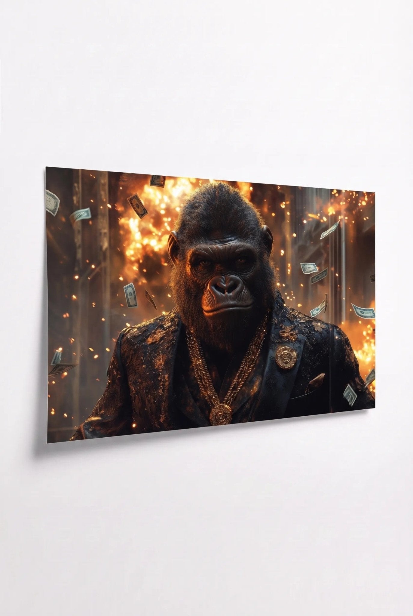 G Gorilla – Lederjacke in Neon-Bar mit Steak - Dein Wandbild