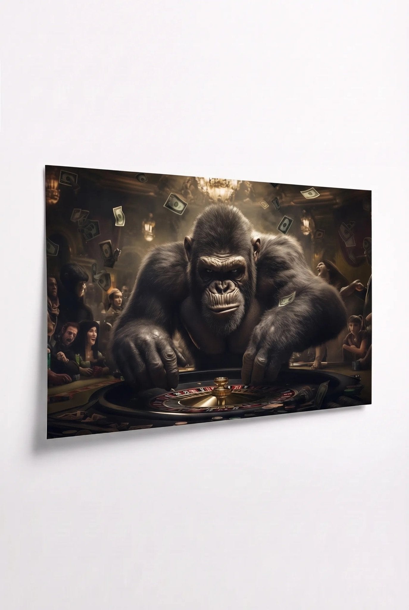 Gorilla am Pokertisch mit Sonnenbrille & Goldkette - Dein Wandbild