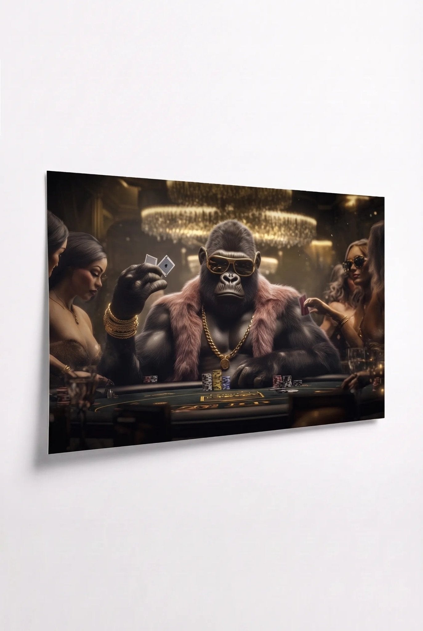 Gorilla am Roulette-Tisch – Casino & Geldscheine - Dein Wandbild