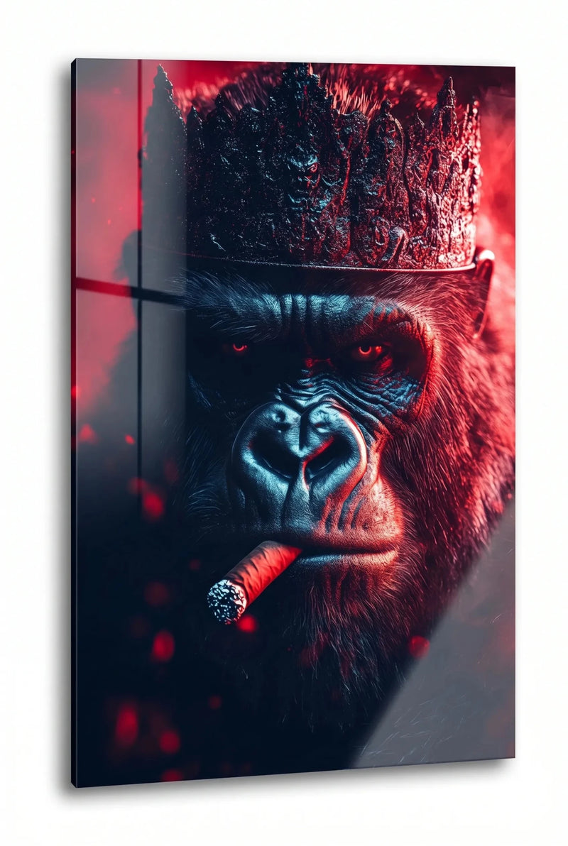 Gorilla König mit Krone und Zigarre Wandbild - Dein Wandbild