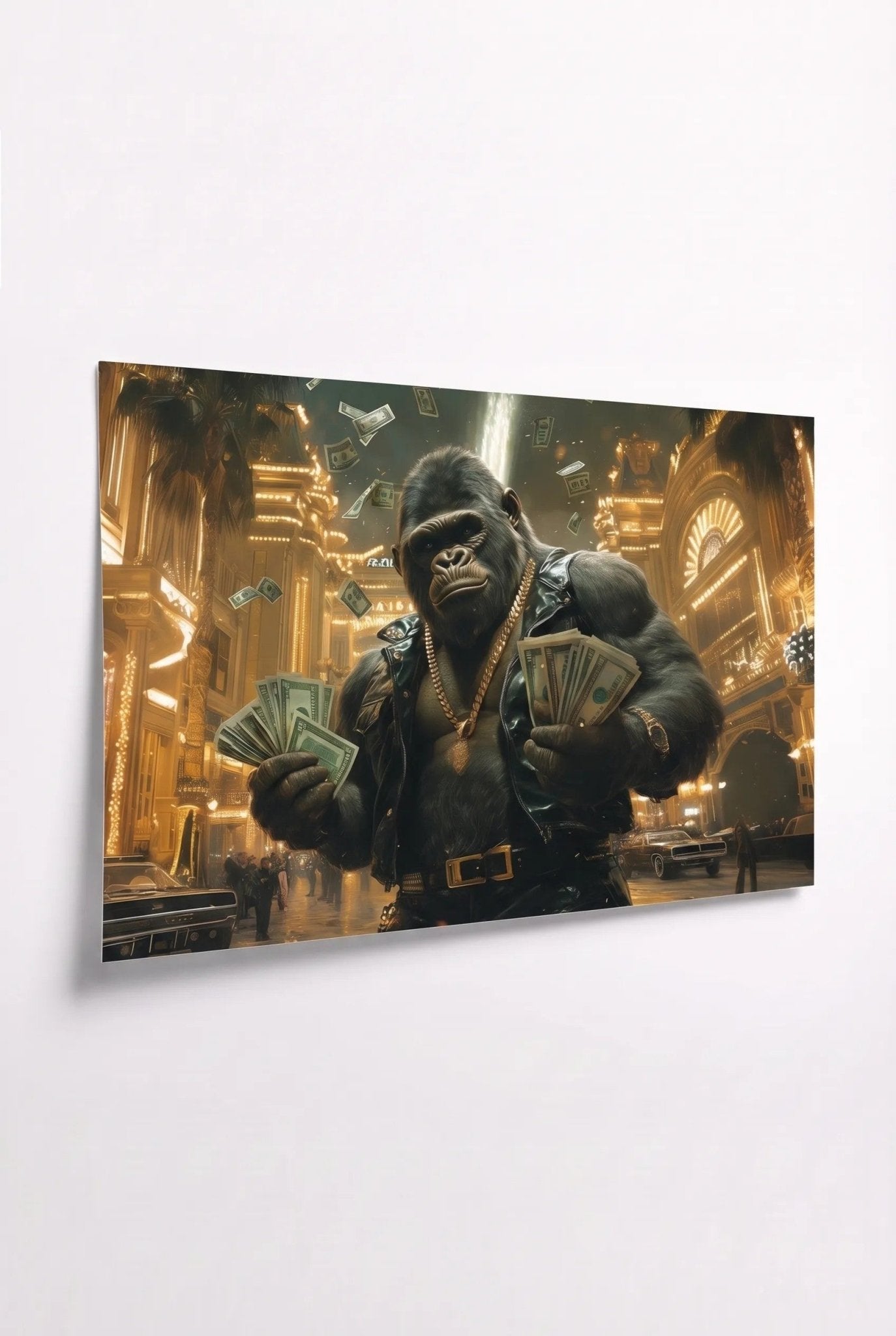 Gorilla mit Goldkette & Geldscheinen – Street Luxus - Dein Wandbild